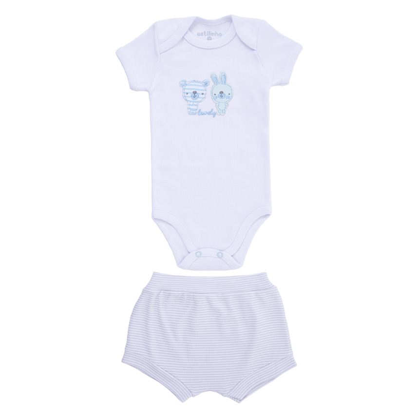 Conjunto Bebê Estilinho Body  E Short Bordado Urso Coelho Conjunto Bebê Estilinho Body  E Short Bordado Urso Coelho