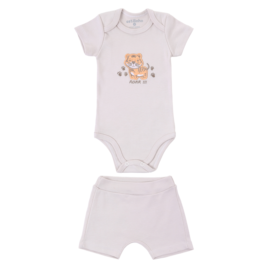 Conjunto Bebê Estilinho Body Bordado Tigre E Bermuda Conjunto Bebê Estilinho Body Bordado Tigre E Bermuda