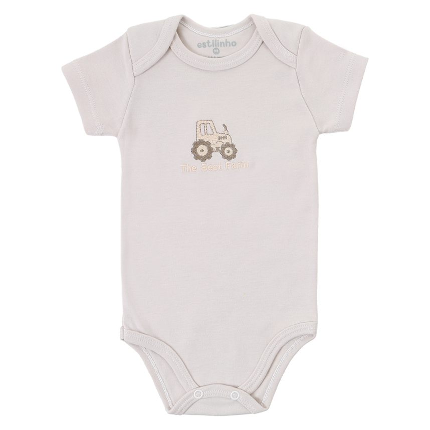 Conjunto Bebê Estilinho Body Bordado Trator E Bermuda