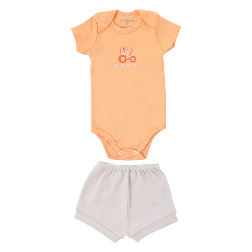 Conjunto Bebê Estilinho Body Bordado Trator E Bermuda