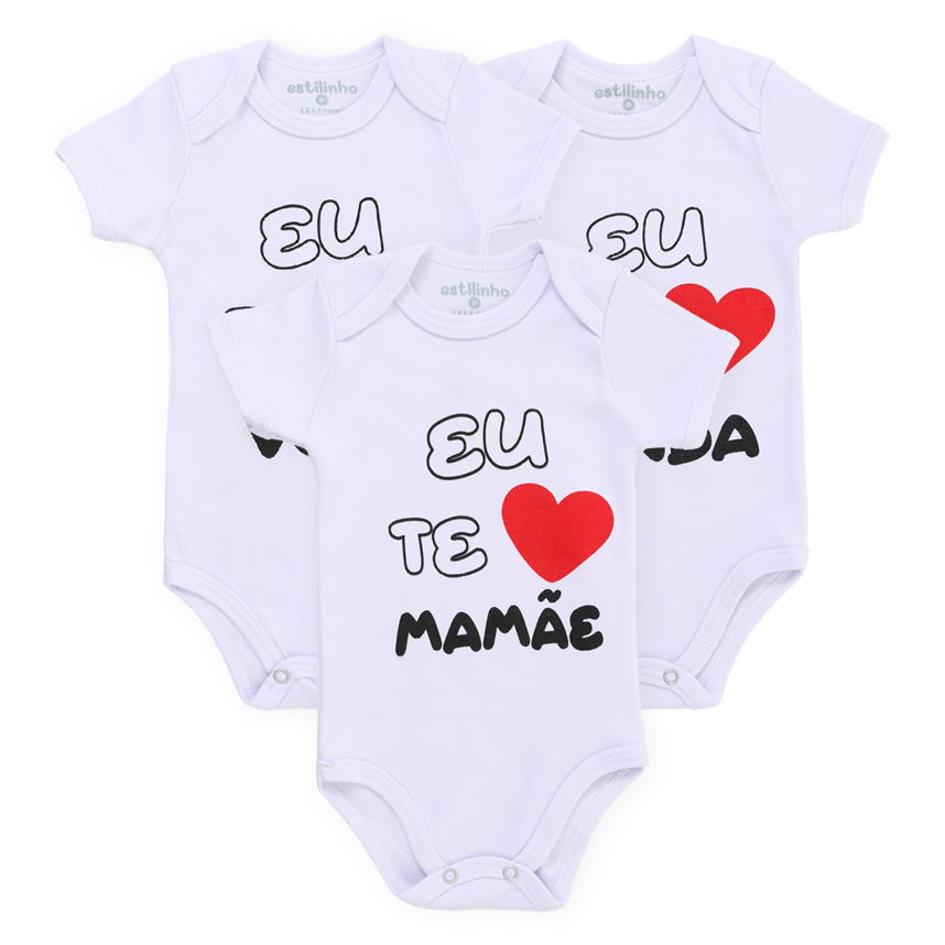 Body Estilinho Manga Curta Frase Vó Dinda E Mãe 3 Peças