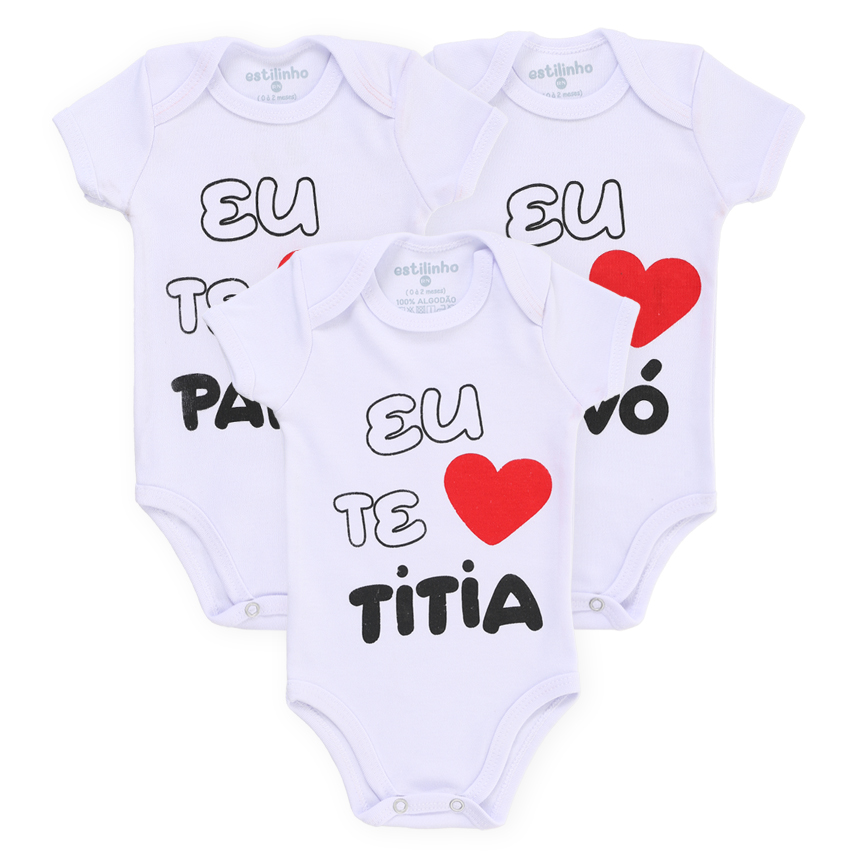 Body Estilinho Manga Curta Frases Tia Papai E Vó 3 Peças