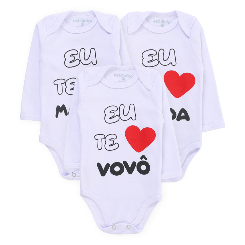 Body Estilinho Manga Longa Frase Vó Dinda E Mãe 3 Peças
