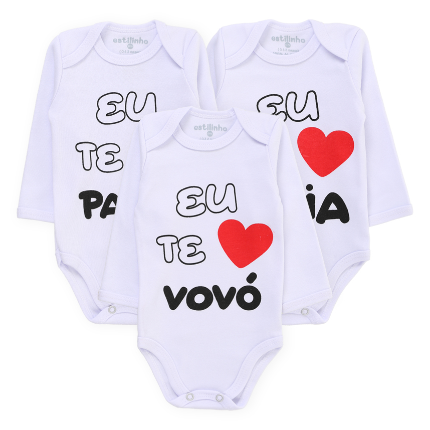 Body Estilinho Manga Longa Frases Tia Papai E Vó 3 Peças