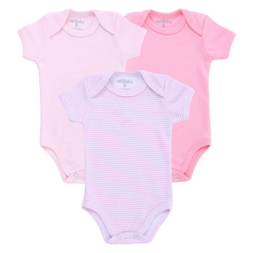 Kit Body Bebê Estilinho Manga Curta Em Suedine 3 Peças Kit Body Bebê Estilinho Manga Curta Em Suedine 3 Peças