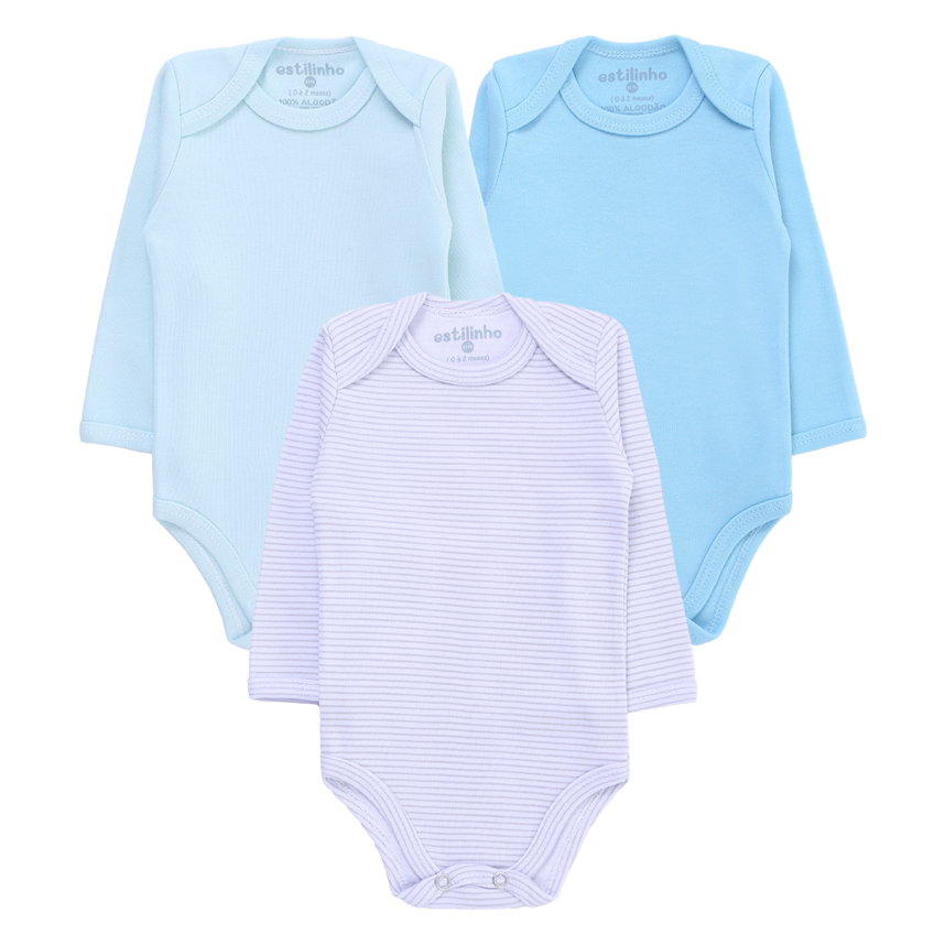 Kit Body Bebê Estilinho Manga Longa Em Suedine 3 Peças Kit Body Bebê Estilinho Manga Longa Em Suedine 3 Peças