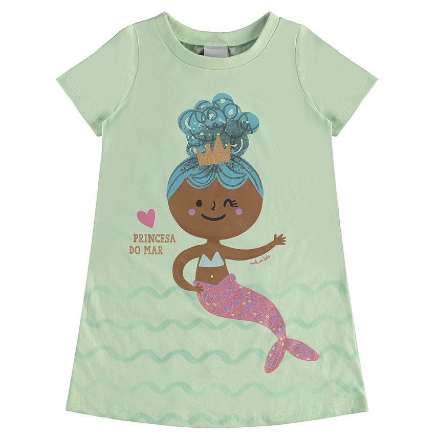 Vestido Infantil Malwee Estampa Sereia Em Meia Malha Vestido Infantil Malwee Estampa Sereia Em Meia Malha