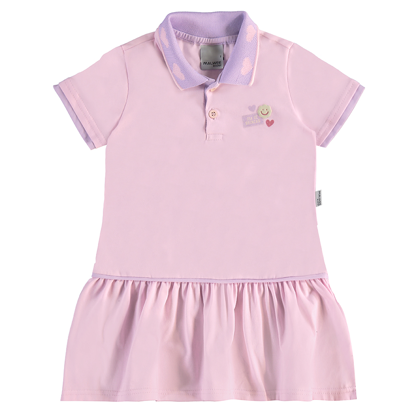 Vestido Infantil Malwee Manga Curta Gola Polo Em Meia Malha Vestido Infantil Malwee Manga Curta Gola Polo Em Meia Malha