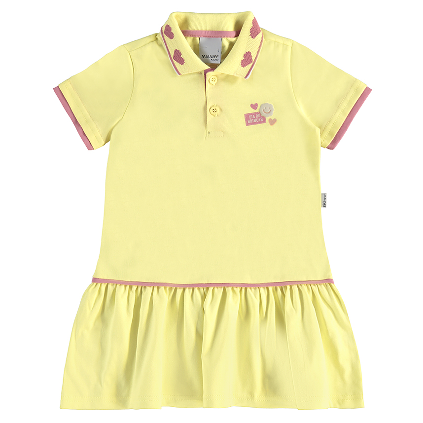 Vestido Infantil Malwee Manga Curta Gola Polo Em Meia Malha Vestido Infantil Malwee Manga Curta Gola Polo Em Meia Malha
