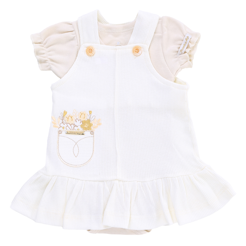 Salopete Bebê Presente De Anjo Body Bordado Flor 2 Peças