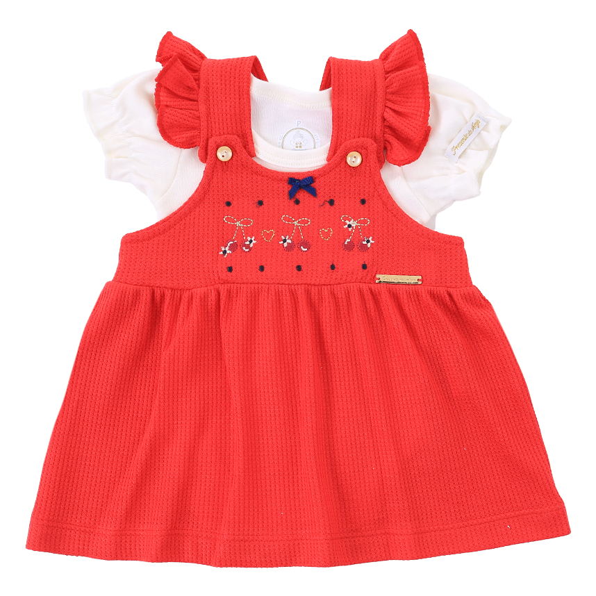 Salopete Bebê Presente De Anjo Body Bordado Cereja 2 Peças