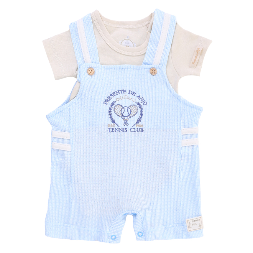 Macacão Curto Presente De Anjo E Body Bordado Tênis 2 Peças