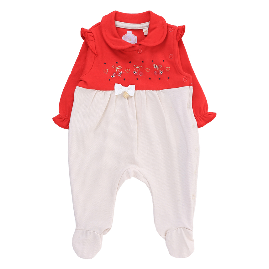 Macacão Longo Bebê Presente De Anjo Bordado Cereja