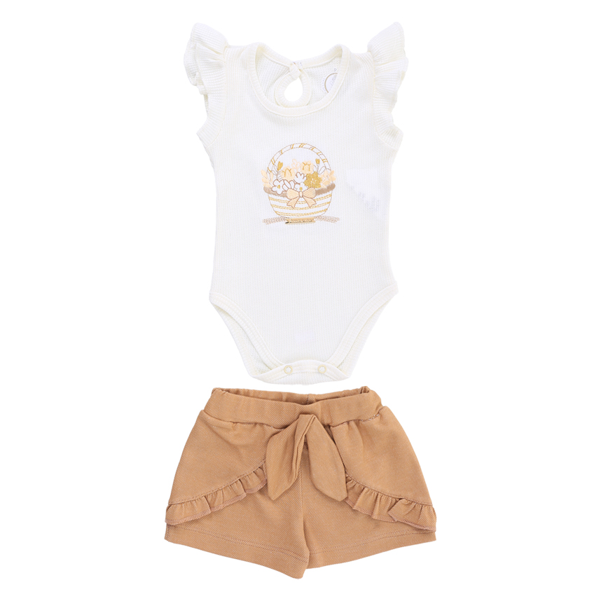 Conjunto Bebê Presente De Anjo Body Bordado E Short