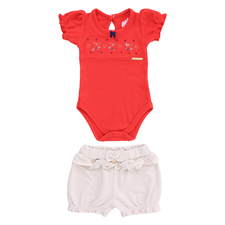 Conjunto Bebê Presente De Anjo Body Bordado E Short