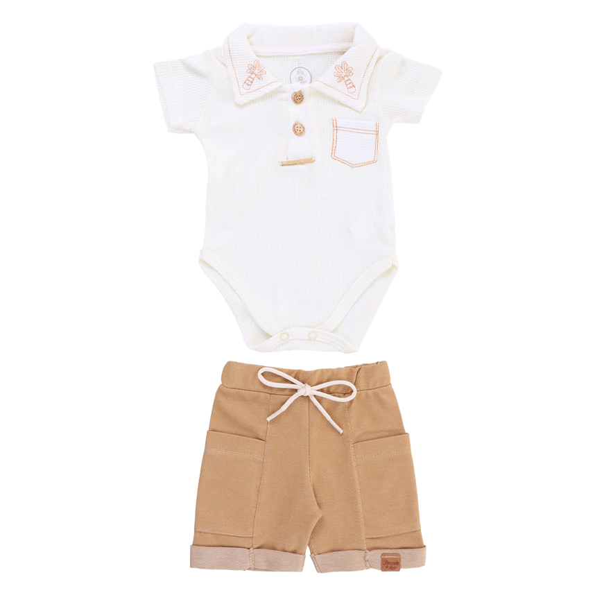 Conjunto Bebê Presente De Anjo Body Bordado E Bermuda