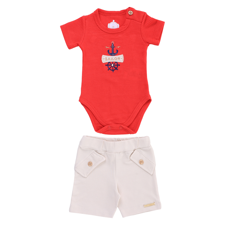 Conjunto Bebê Presente De Anjo Body Bordado E Bermuda