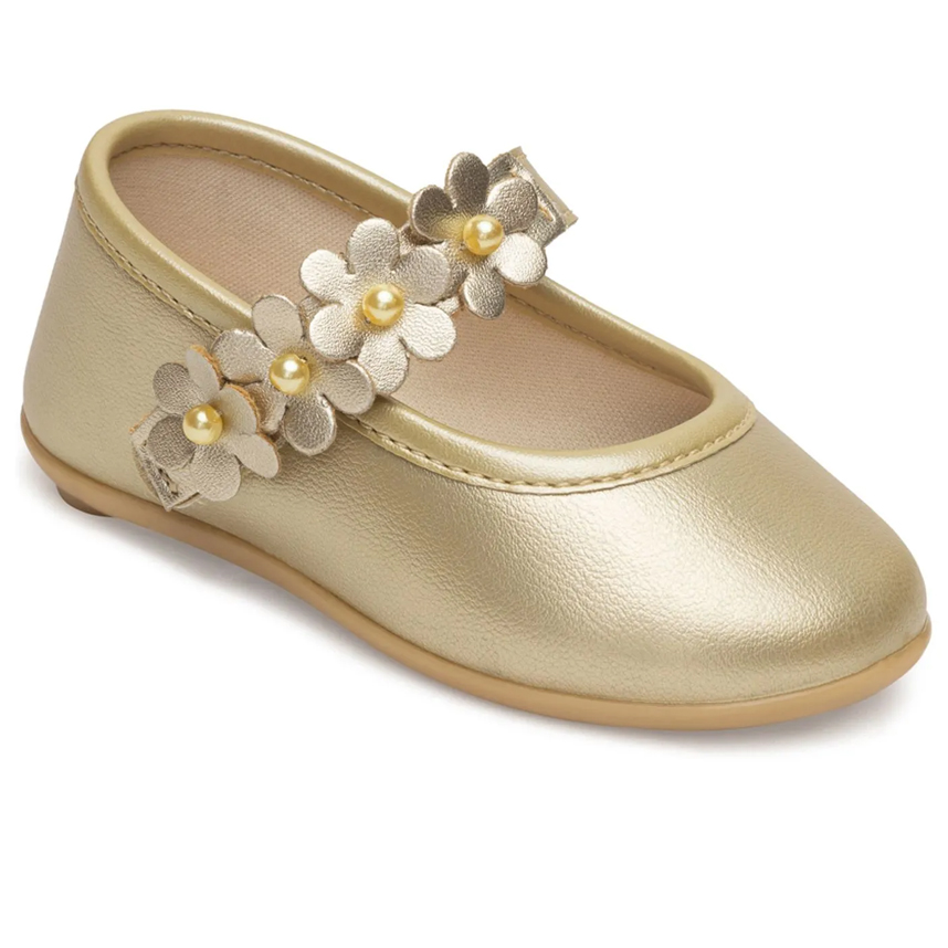 Sapato Bebê Pimpolho Com Velcro Flores E Pérola