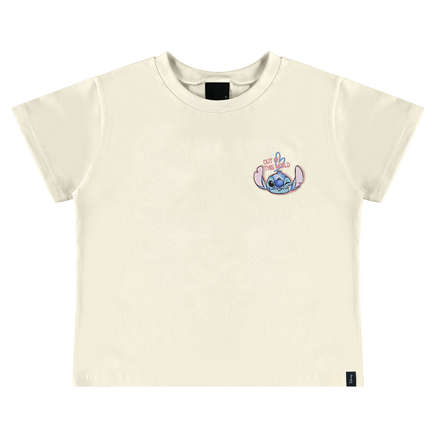 Blusa Infantil Malwee Manga Curta Meia Malha Estampa Stitch