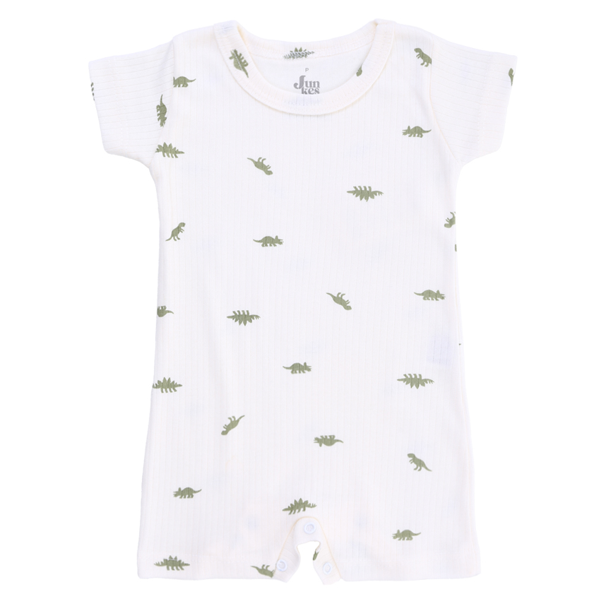 Macacão Curto Bebê Junkes Em Suedine  Estampa Dinossauro