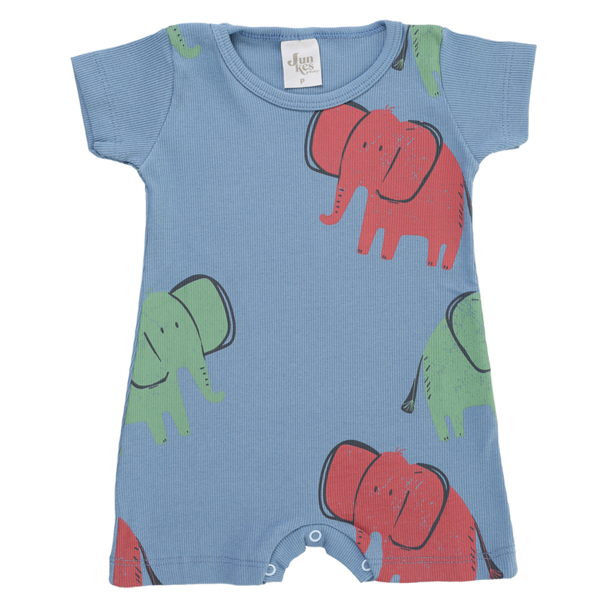 Macacão Curto Bebê Junkes Estampa Elefante Em Ribana