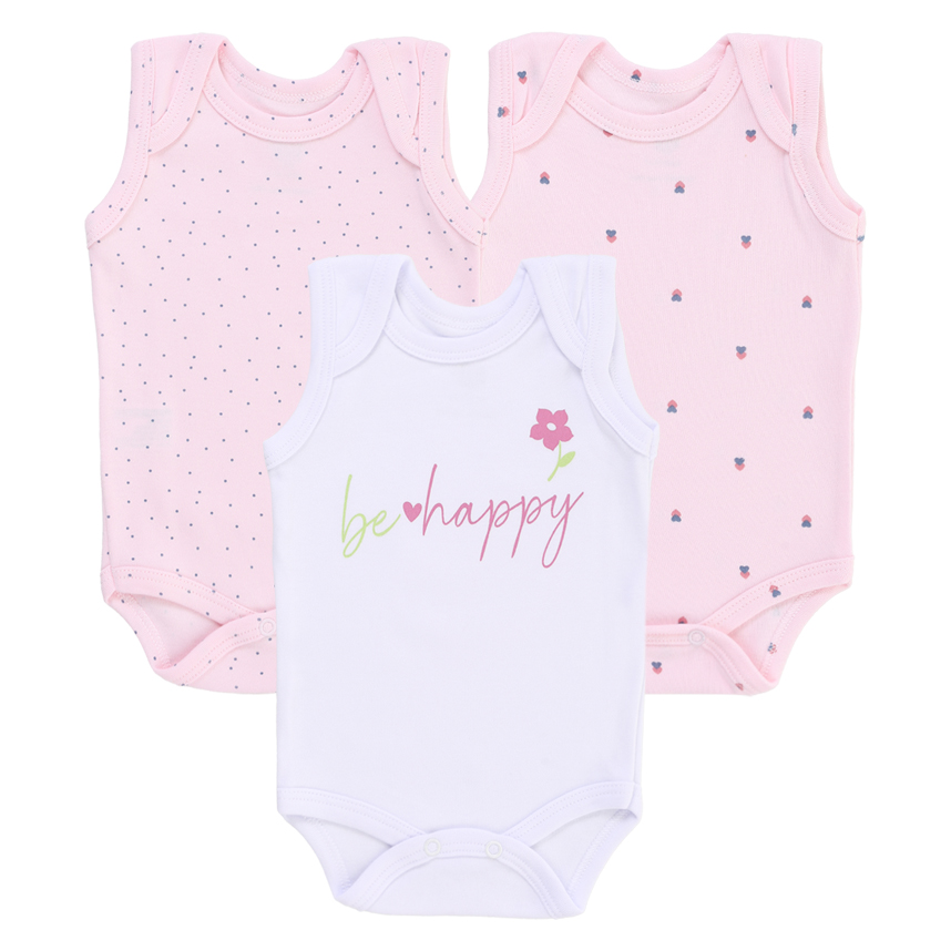 Kit Body Bebê Junkes Regata Em Suedine Estampado 3 Peças