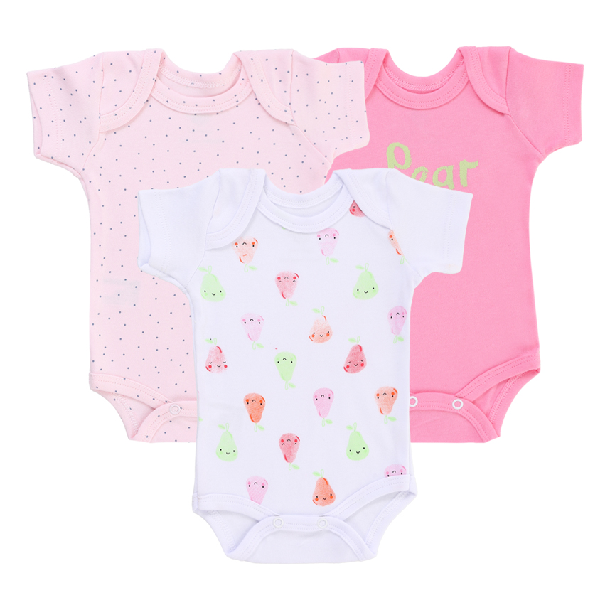 Kit Body Bebê Junkes Manga Curta Suedine Estampado 3 Peças