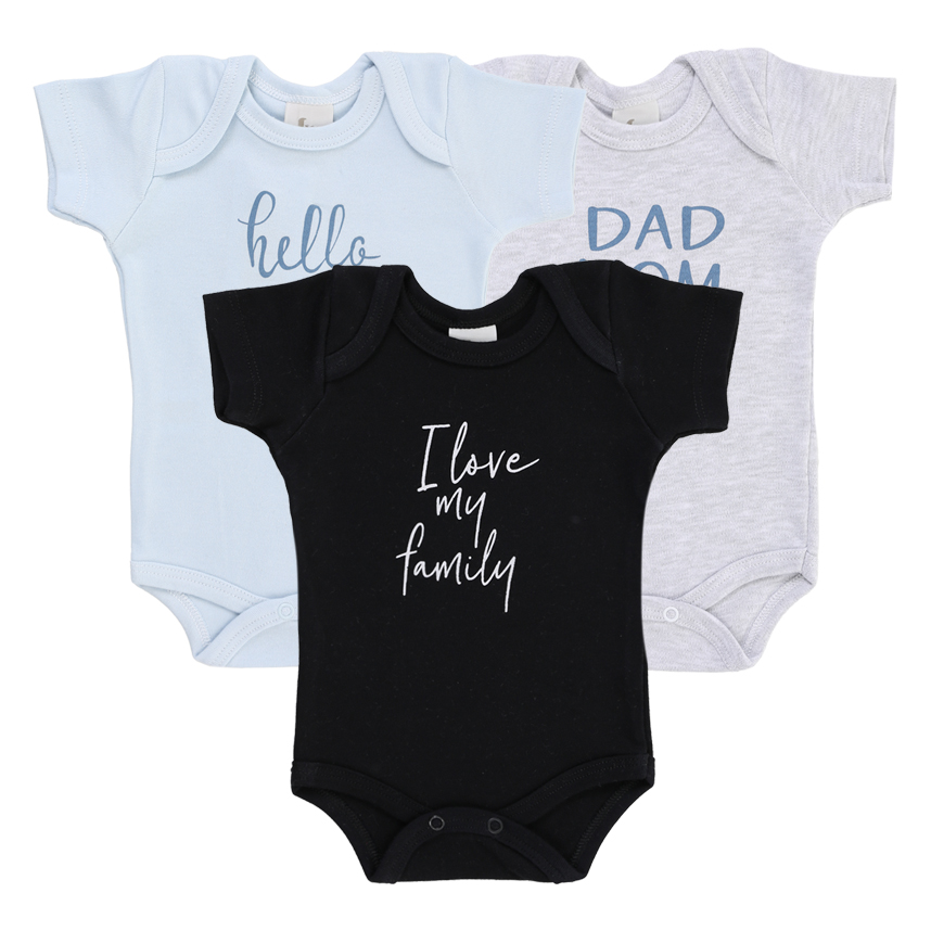 Kit Body Bebê Junkes Manga Curta Suedine Estampado 3 Peças