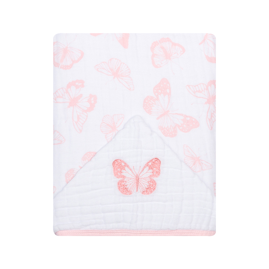 Toalha Com Capuz Bebê Papi Soft Bordado Borboletas Toalha Com Capuz Bebê Papi Soft Bordado Borboletas