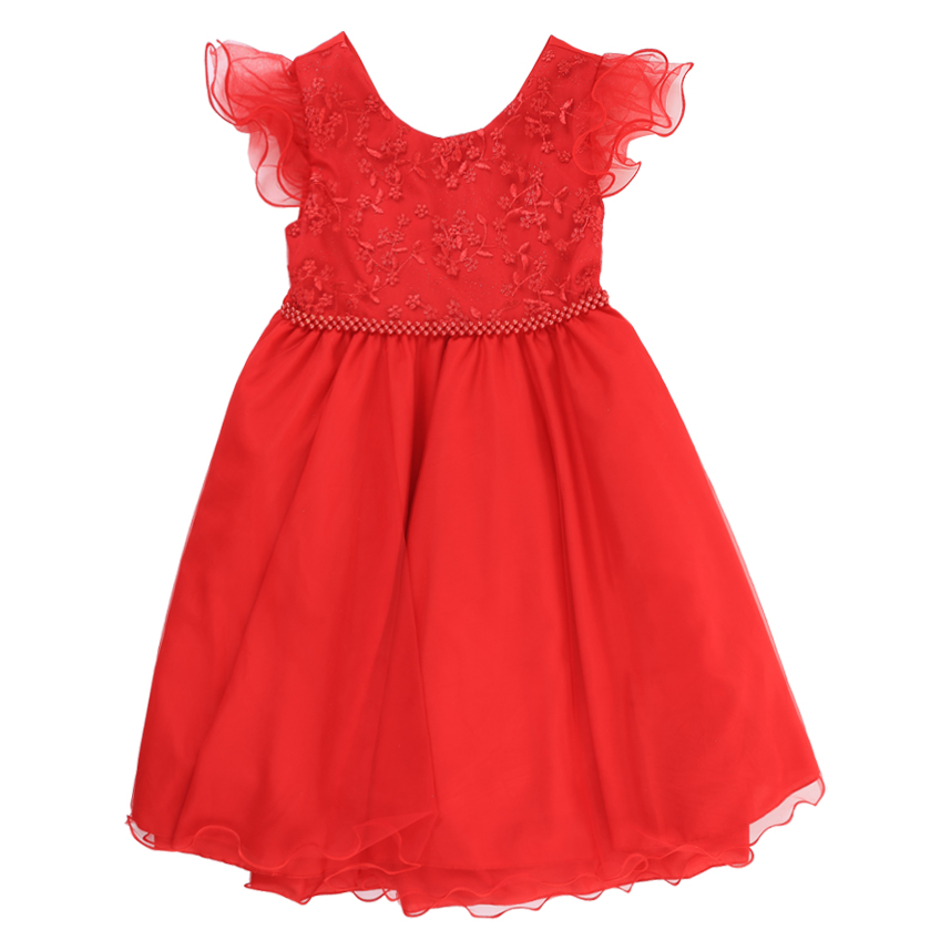 Vestido Infantil D Luxe Pala Bordado Floral Saia Tule
