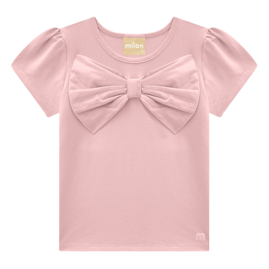 Blusa Infantil Milon Manga Curta Cotton Laço Tricoline