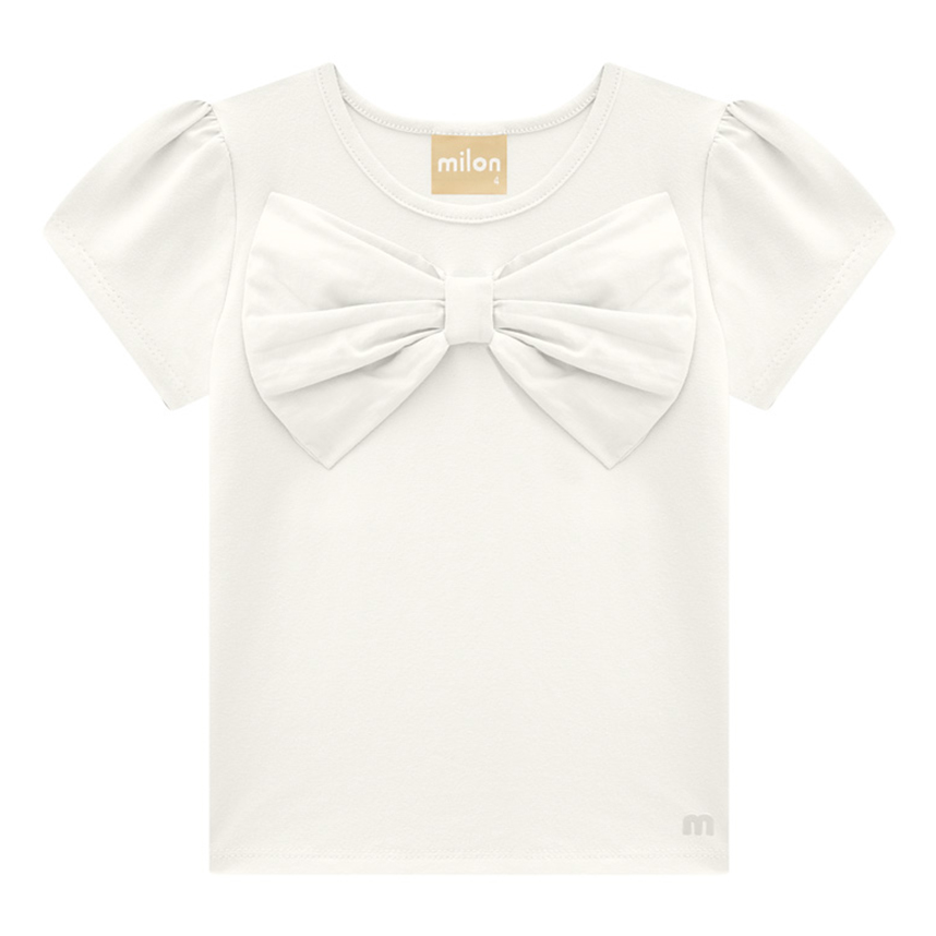 Blusa Infantil Milon Manga Curta Cotton Laço Tricoline