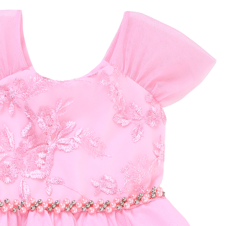 Vestido Infantil D Luxe Bordado Floral E Saia Tule