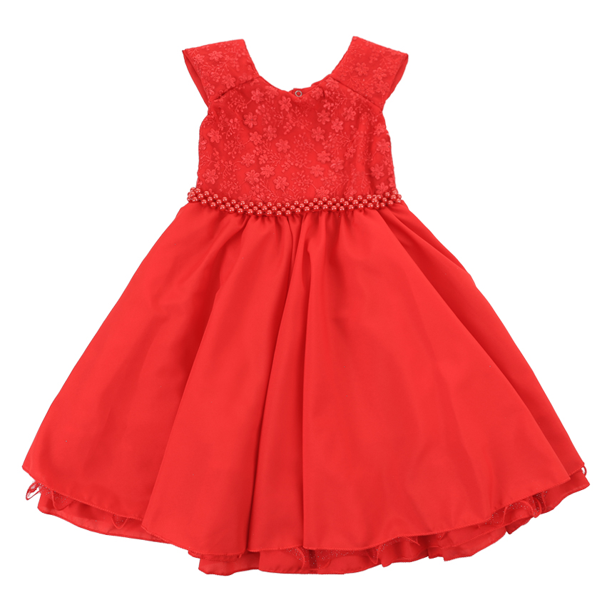 Vestido Infantil D Luxe Bordado Floral E Cinto Pérola