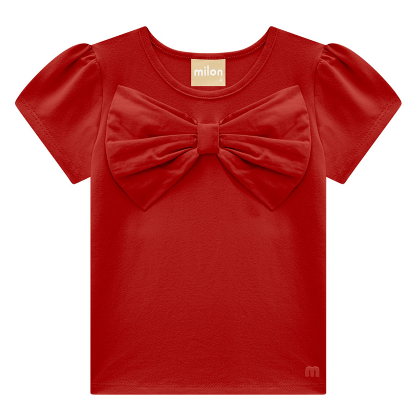 Blusa Infantil Milon Manga Curta Cotton Laço Tricoline