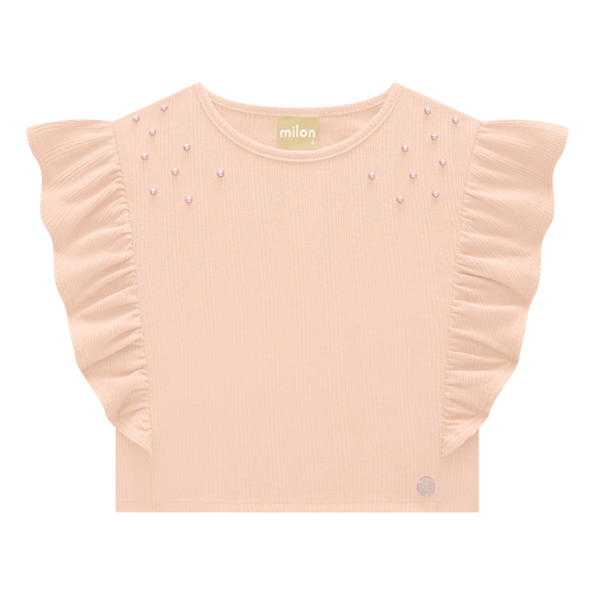 Blusa Infantil  Milon Cropped Ribana Com Pérolas