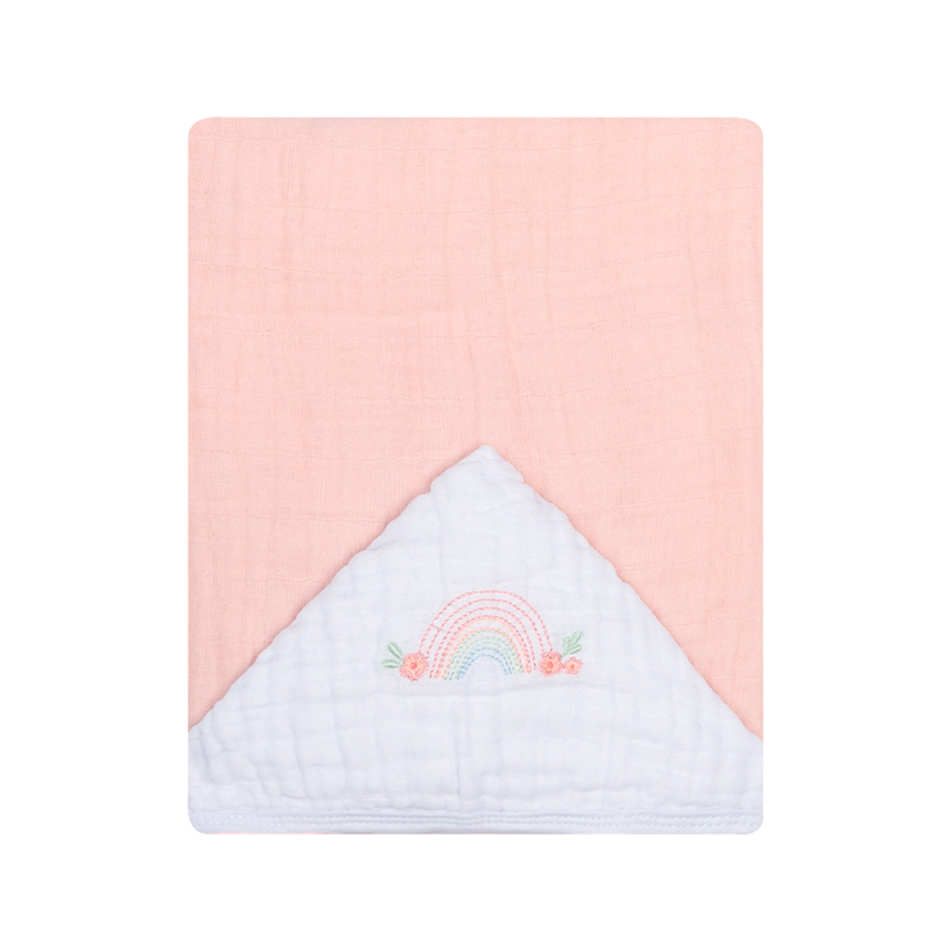 Toalha Com Capuz Bebê Papi Soft Tinto Bordado Arco Íris