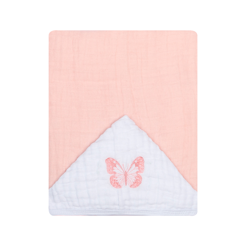Toalha Com Capuz Bebê Papi Soft Tinto Bordado Borboleta