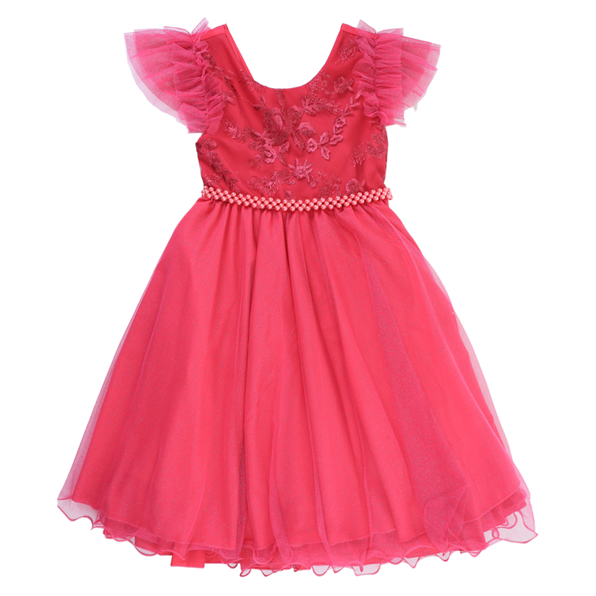 Vestido Infantil D Luxe Manga Tule Pala Bordado Ramos