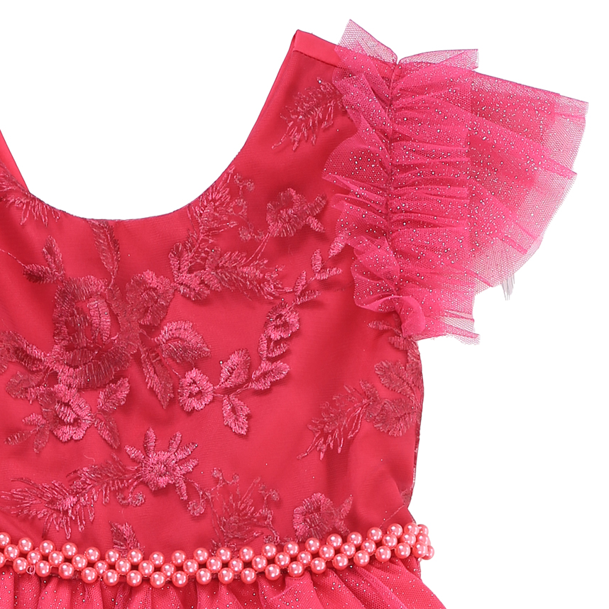 Vestido Infantil D Luxe Manga Tule Pala Bordado Ramos Vestido Infantil D Luxe Manga Tule Pala Bordado Ramos