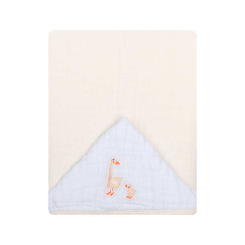 Toalha Com Capuz Bebê Papi Soft Tinto Bordado Patinhos