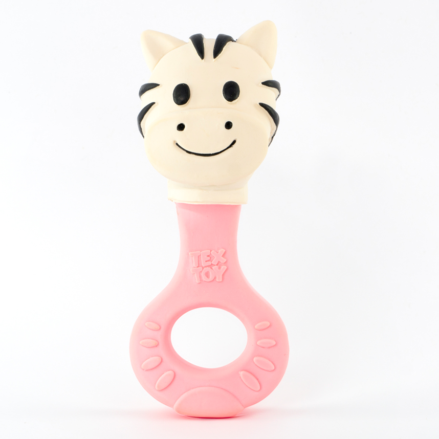 Chocalho Mordedor Textoy Bebê Zebra Branco E Rosa