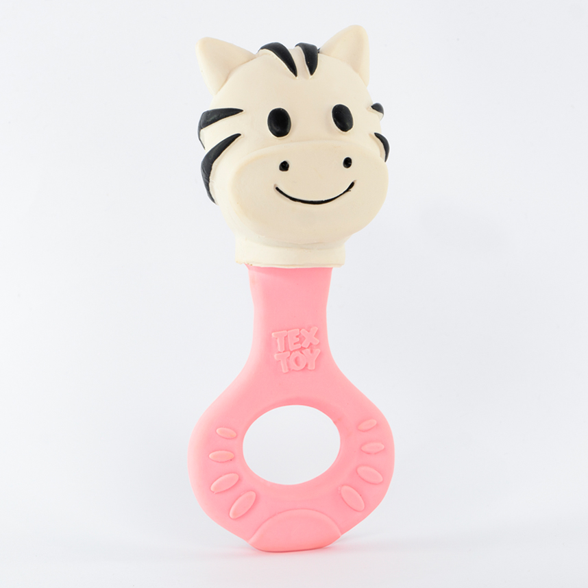 Chocalho Mordedor Textoy Bebê Zebra Branco E Rosa