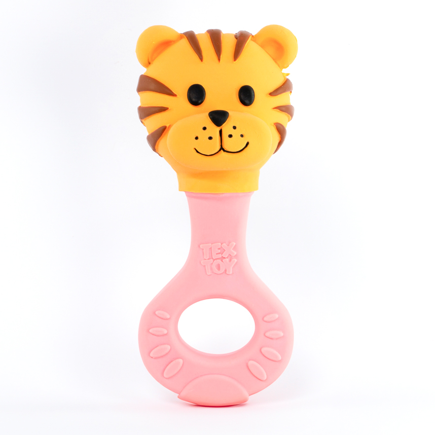 Chocalho Mordedor Textoy Bebê Tigre Laranja E Rosa