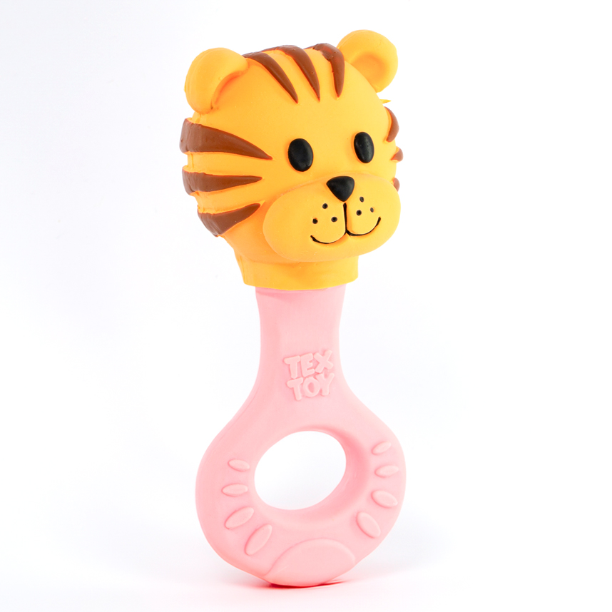 Chocalho Mordedor Textoy Bebê Tigre Laranja E Rosa