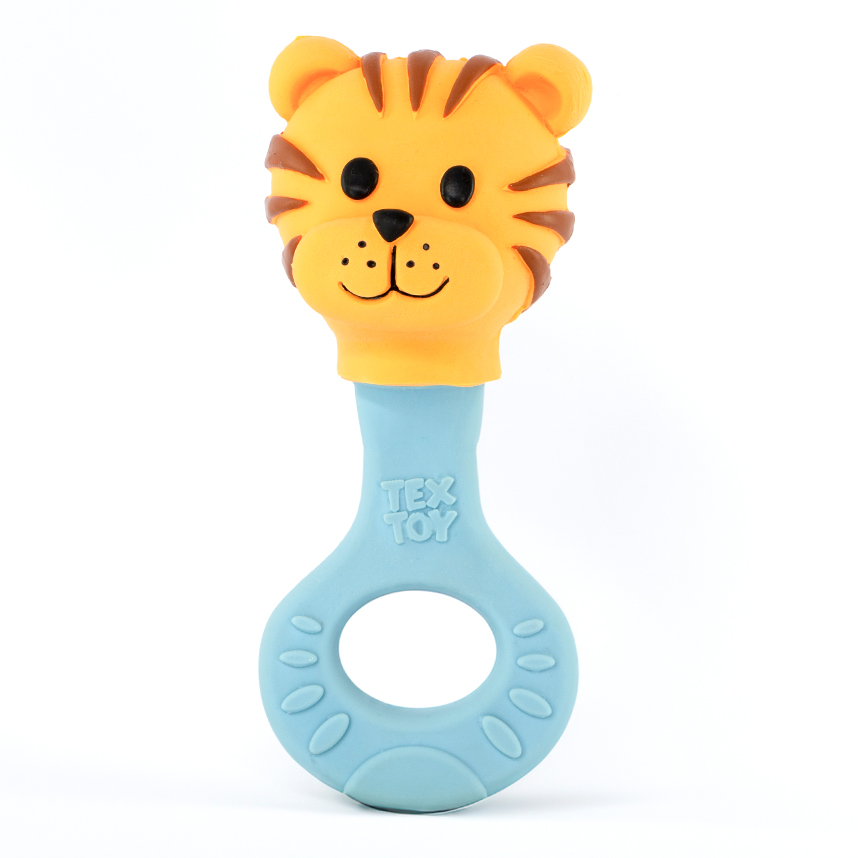 Chocalho Mordedor Textoy Bebê Tigre Laranja E Azul