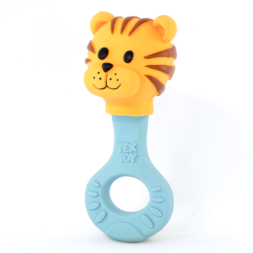 Chocalho Mordedor Textoy Bebê Tigre Laranja E Azul