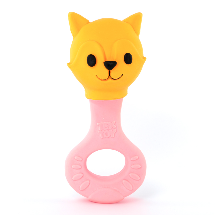Chocalho Mordedor Textoy Bebê Raposa Laranja E Rosa