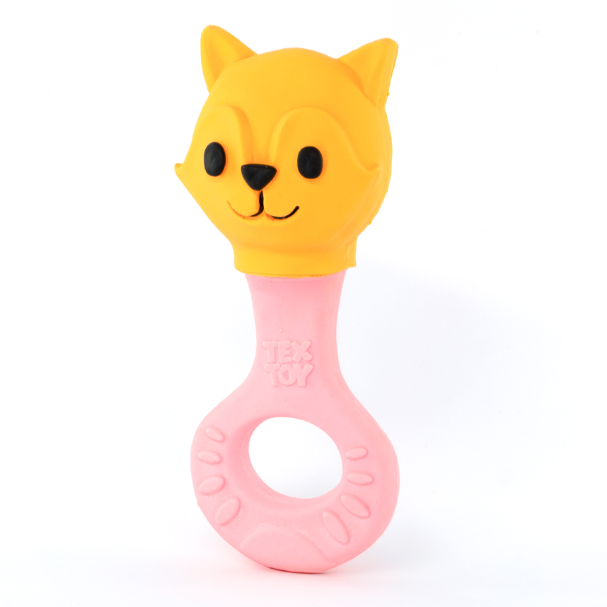 Chocalho Mordedor Textoy Bebê Raposa Laranja E Rosa