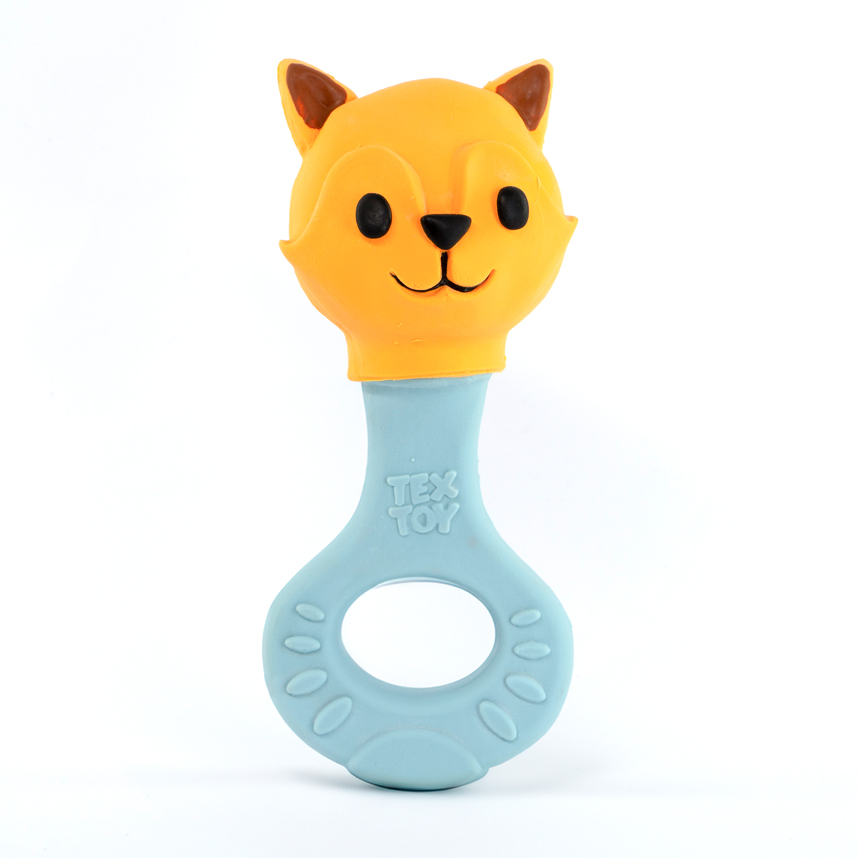 Chocalho Mordedor Textoy Bebê Raposa Laranja E Azul
